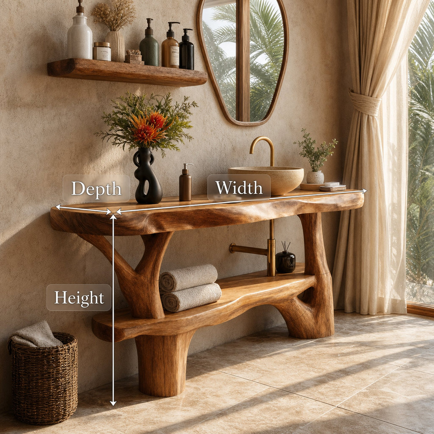 Handcrafted Live Edge Bathroom Vanity Organic Wood For Spa Bathroom - product view 7