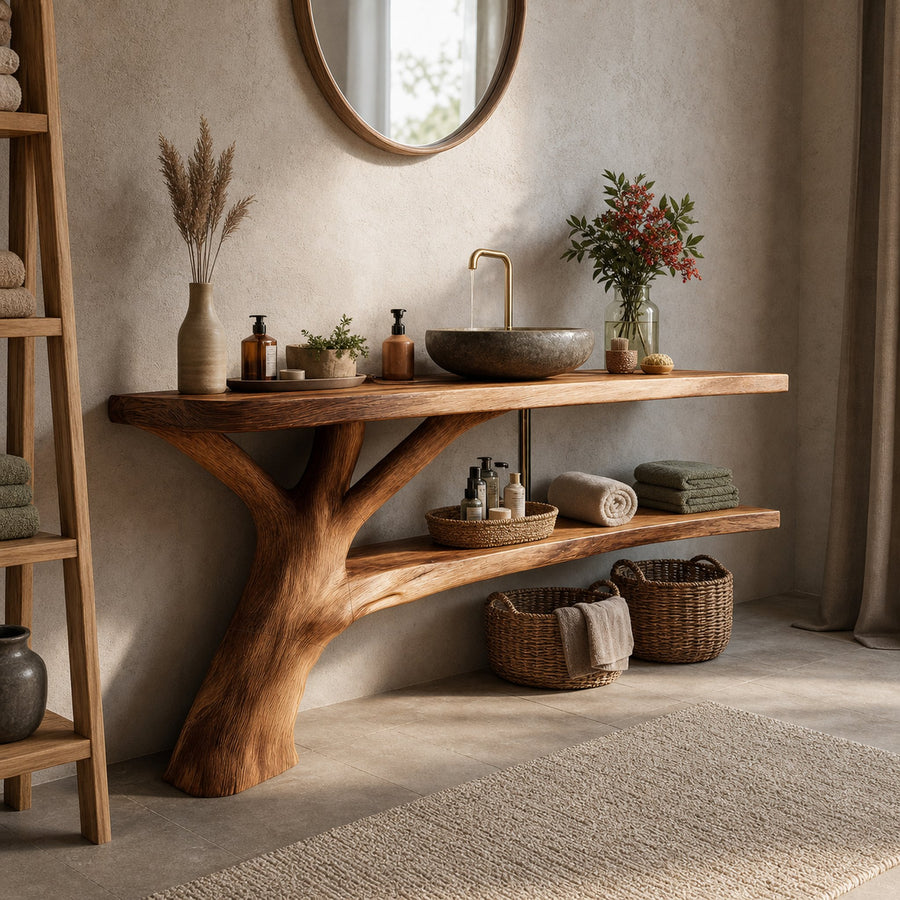 Handcrafted Live Edge Bathroom Vanity Sculptural Wood For Spa Decor