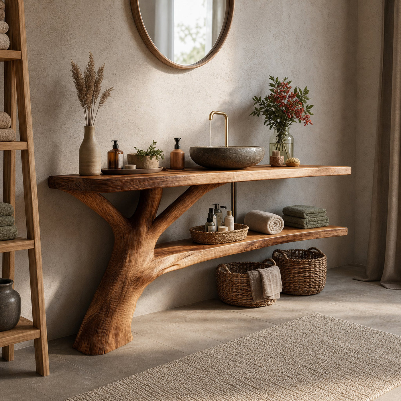 Handcrafted Live Edge Bathroom Vanity Sculptural Wood For Spa Decor