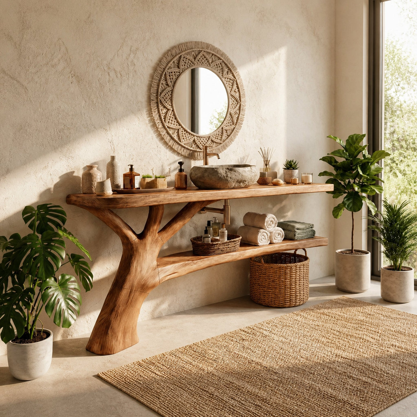 Handcrafted Live Edge Bathroom Vanity Sculptural Wood For Spa Decor - product view 2