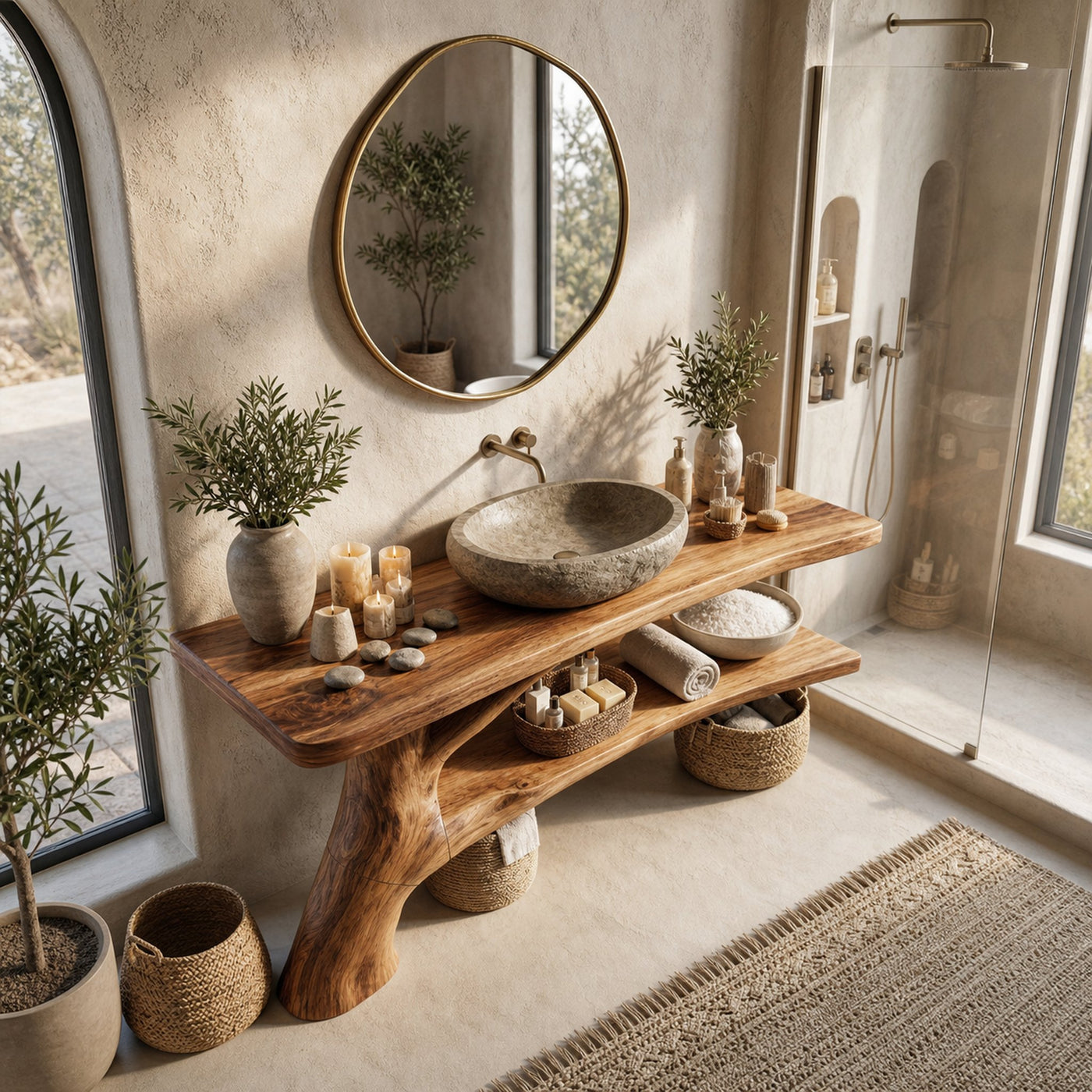Handcrafted Live Edge Bathroom Vanity Sculptural Wood For Spa Decor - product view 3