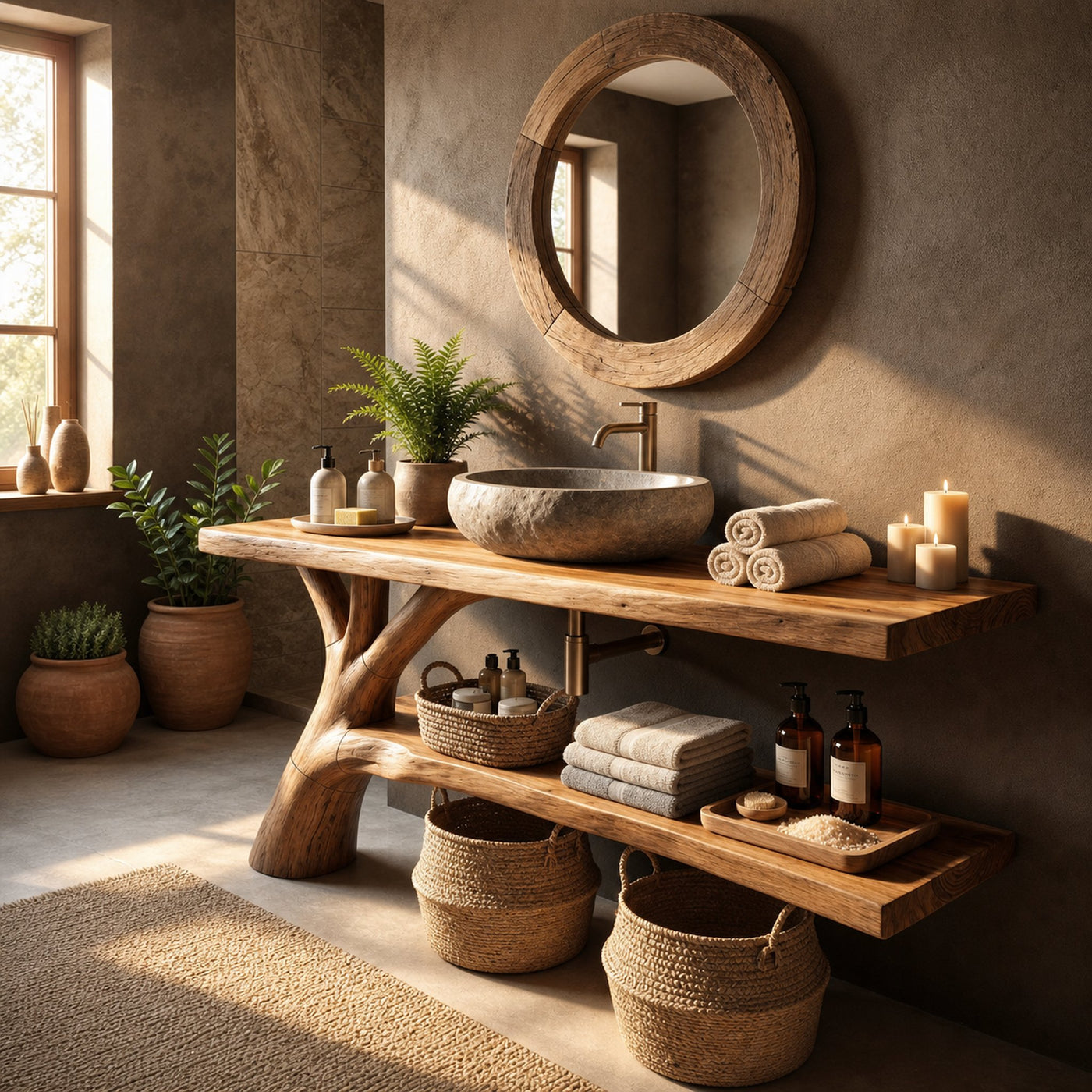 Handcrafted Live Edge Bathroom Vanity Sculptural Wood For Spa Decor - product view 4