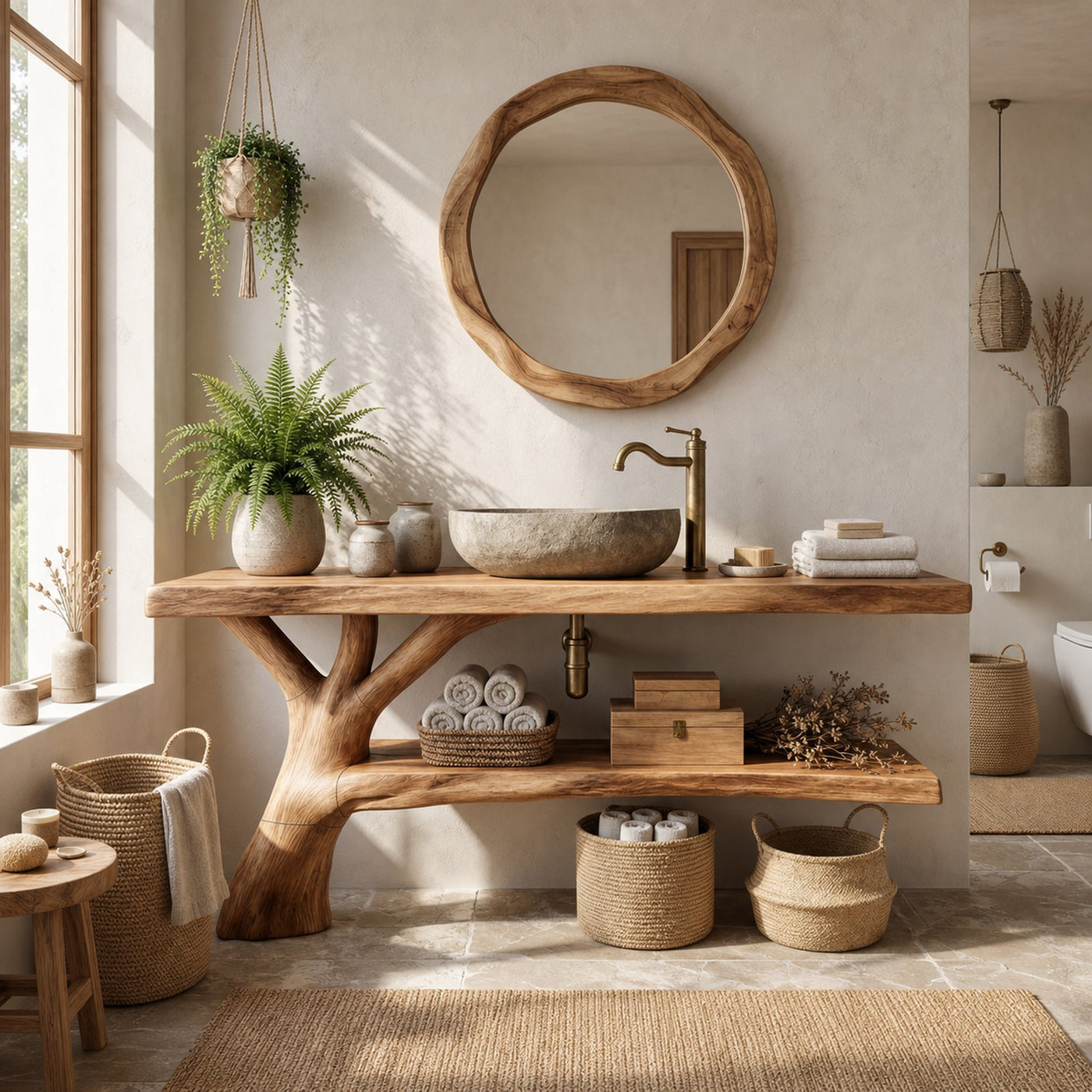 Handcrafted Live Edge Bathroom Vanity Sculptural Wood For Spa Decor - product view 5