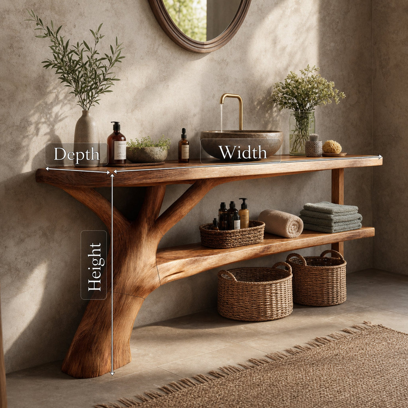 Handcrafted Live Edge Bathroom Vanity Sculptural Wood For Spa Decor - product view 6