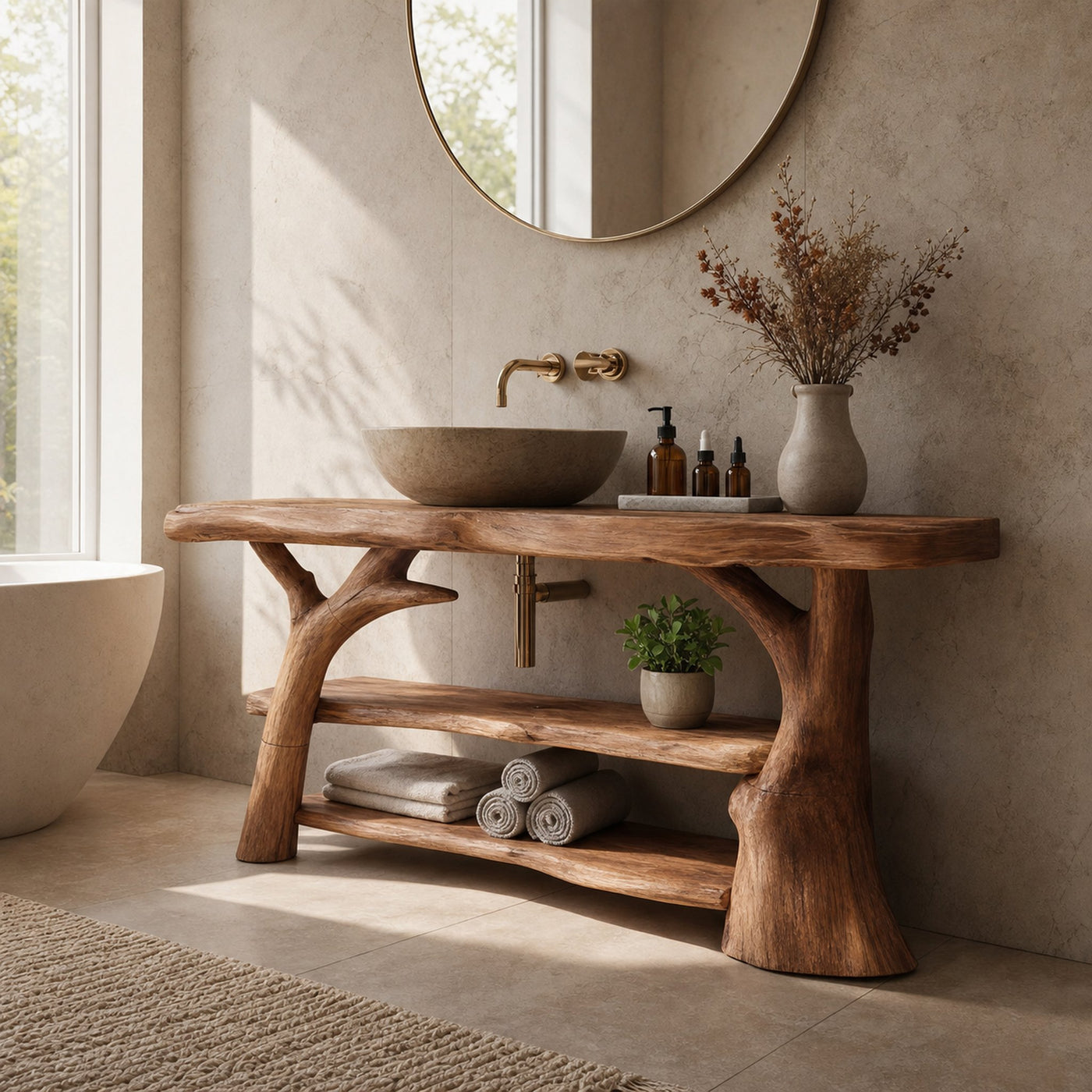 Handcrafted Live Edge Bathroom Vanity Solid Wood Sink For Modern Bathroom