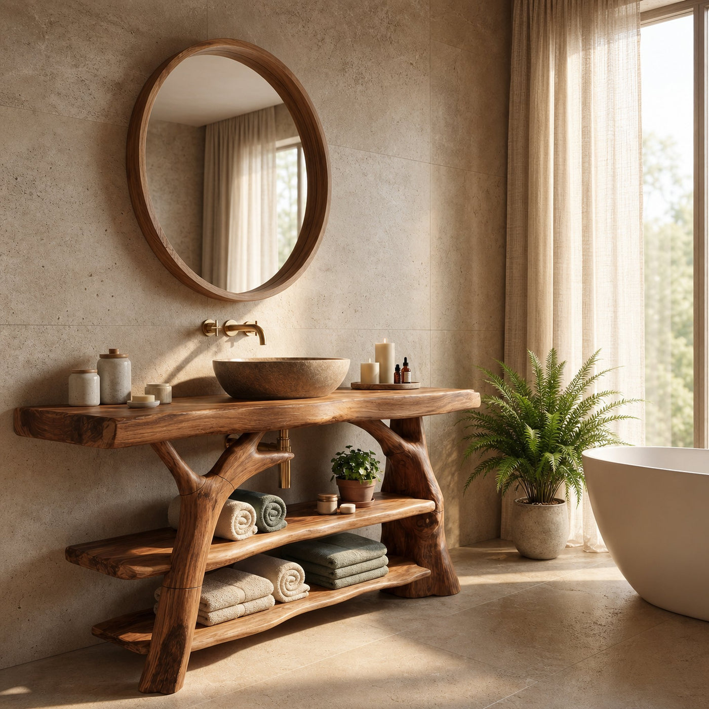 Handcrafted Live Edge Bathroom Vanity Solid Wood Sink For Modern Bathroom - product view 3