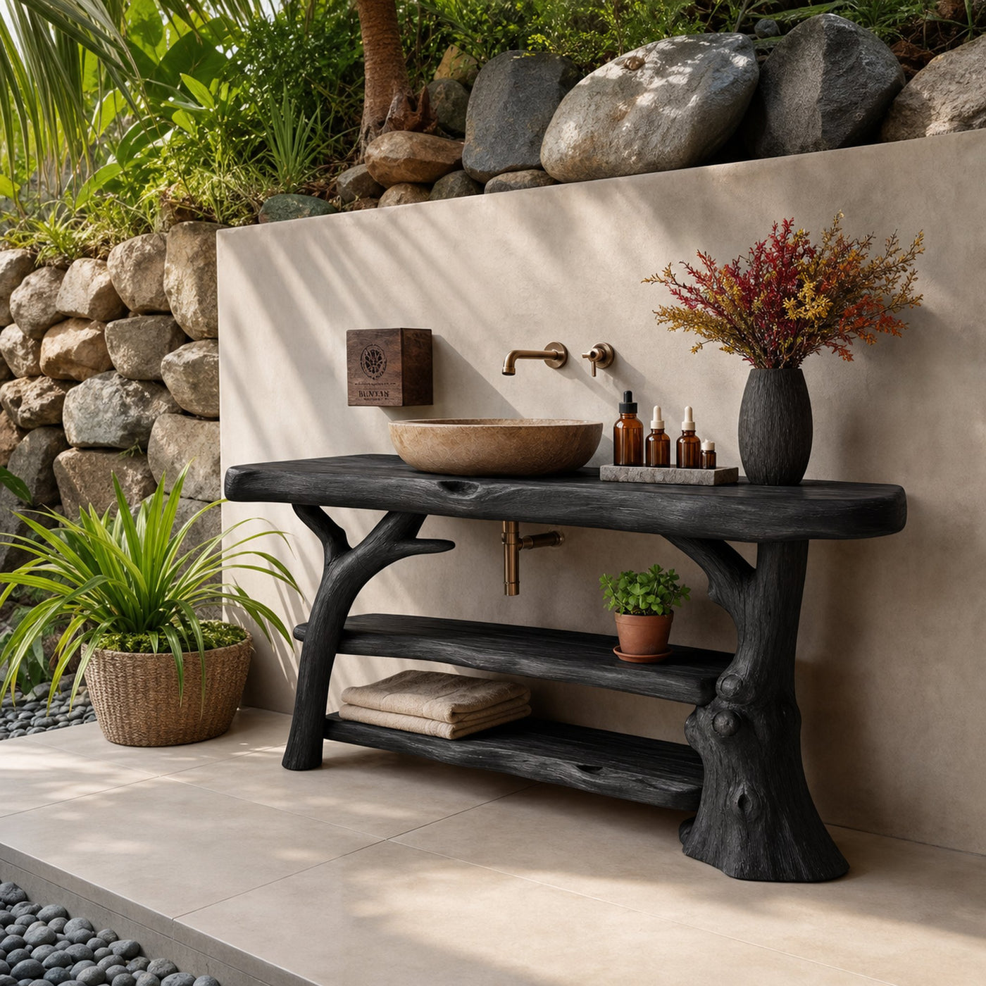 Handcrafted Live Edge Bathroom Vanity Solid Wood Sink For Modern Bathroom - product view 4