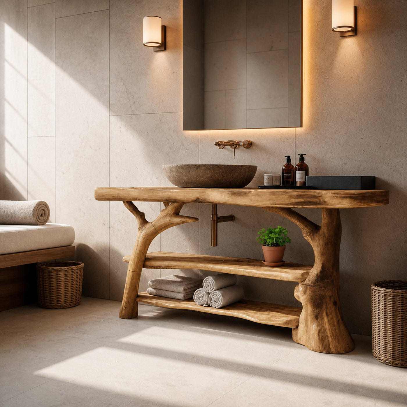 Handcrafted Live Edge Bathroom Vanity Solid Wood Sink For Modern Bathroom - product view 5