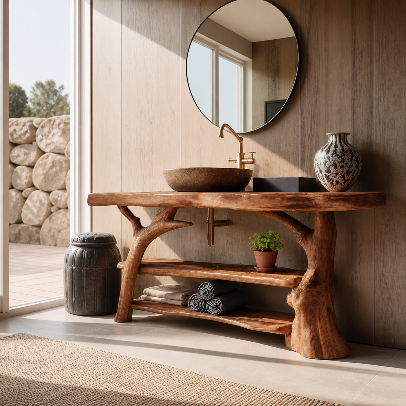 Handcrafted Live Edge Bathroom Vanity Solid Wood Sink For Modern Bathroom - product view 6
