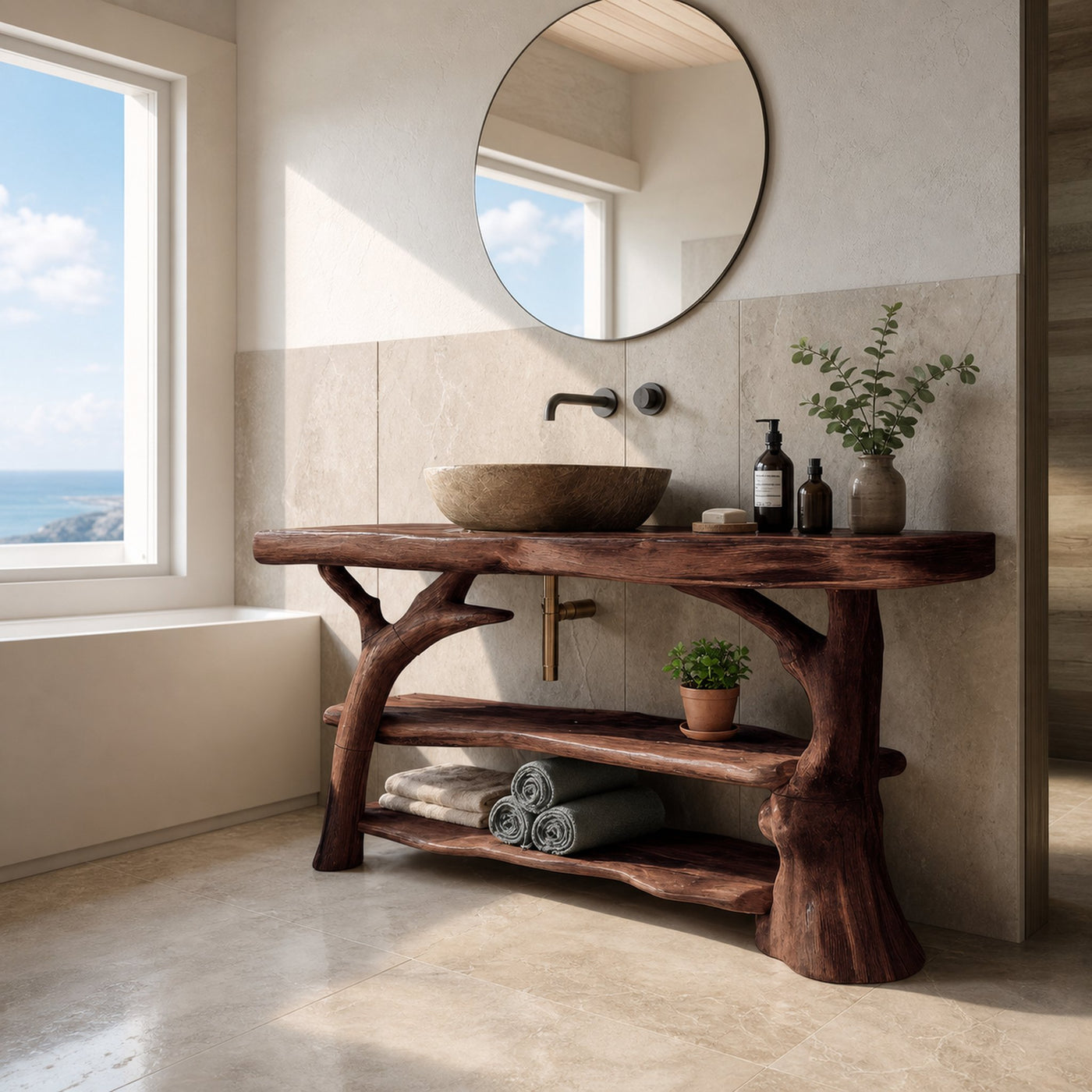 Handcrafted Live Edge Bathroom Vanity Solid Wood Sink For Modern Bathroom - product view 7