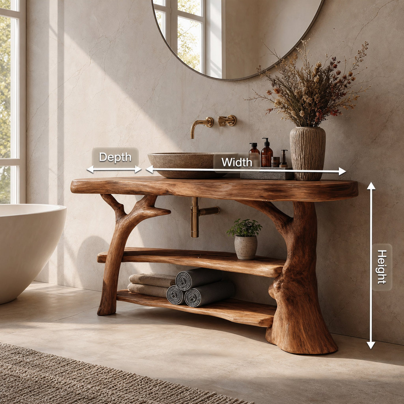 Handcrafted Live Edge Bathroom Vanity Solid Wood Sink For Modern Bathroom - product view 8