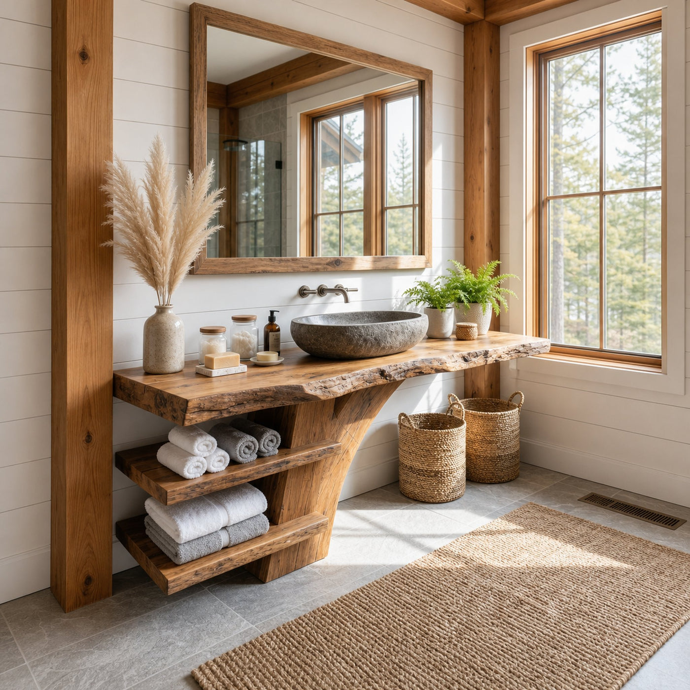 Handcrafted Live Edge Bathroom Vanity With Storage Shelf For Spa Bath - product view 2