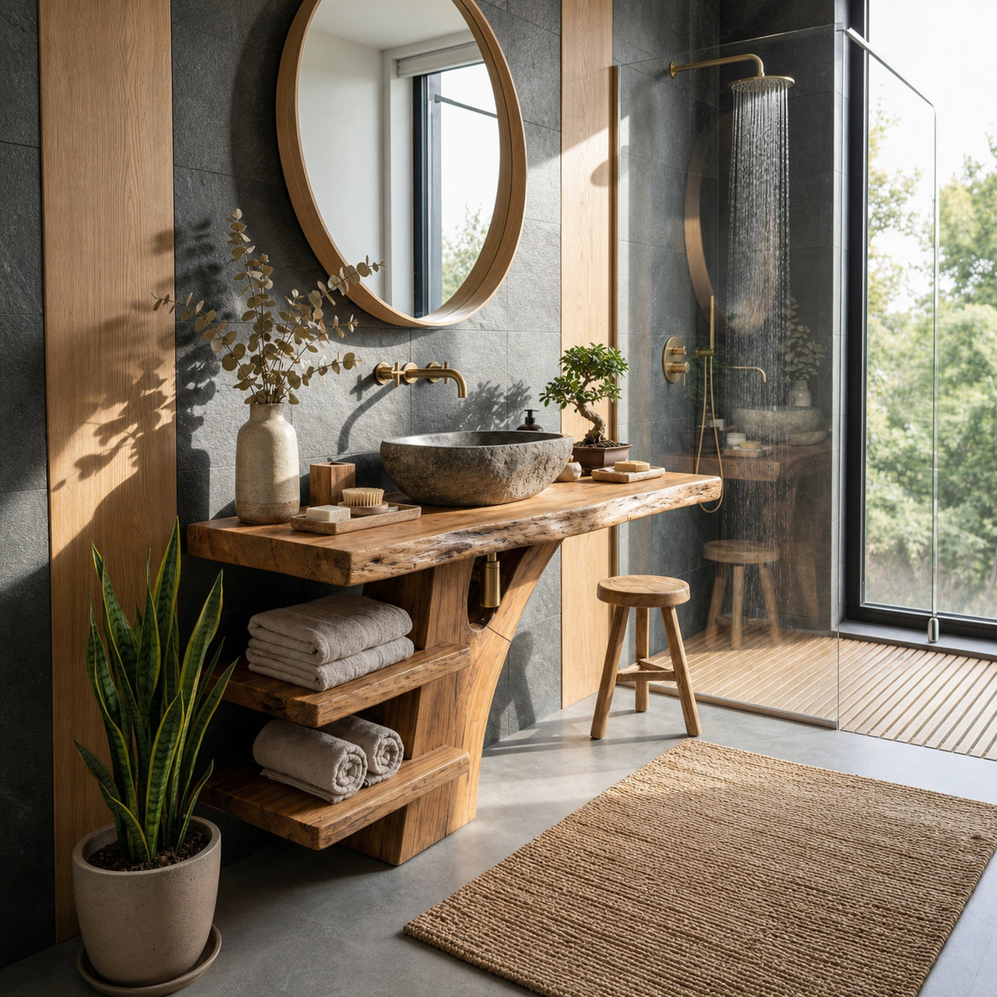 Handcrafted Live Edge Bathroom Vanity With Storage Shelf For Spa Bath - product view 3