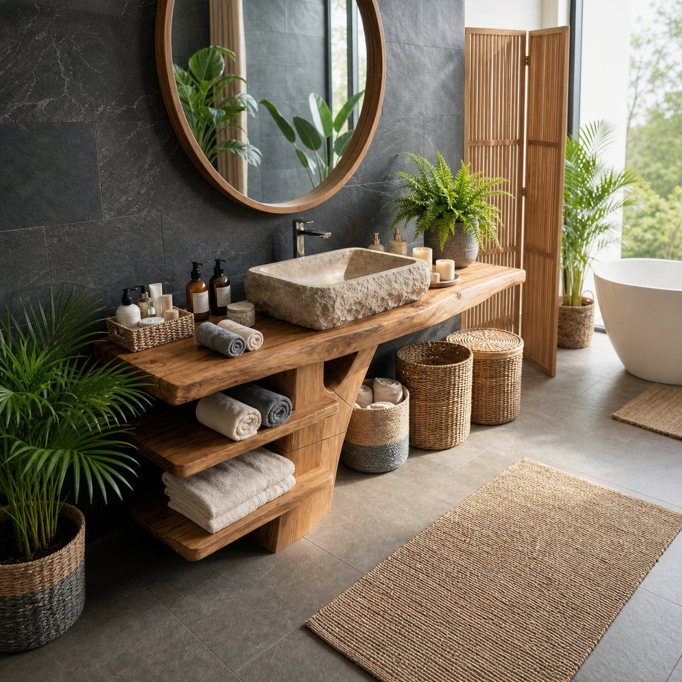 Handcrafted Live Edge Bathroom Vanity With Storage Shelf For Spa Bath - product view 4