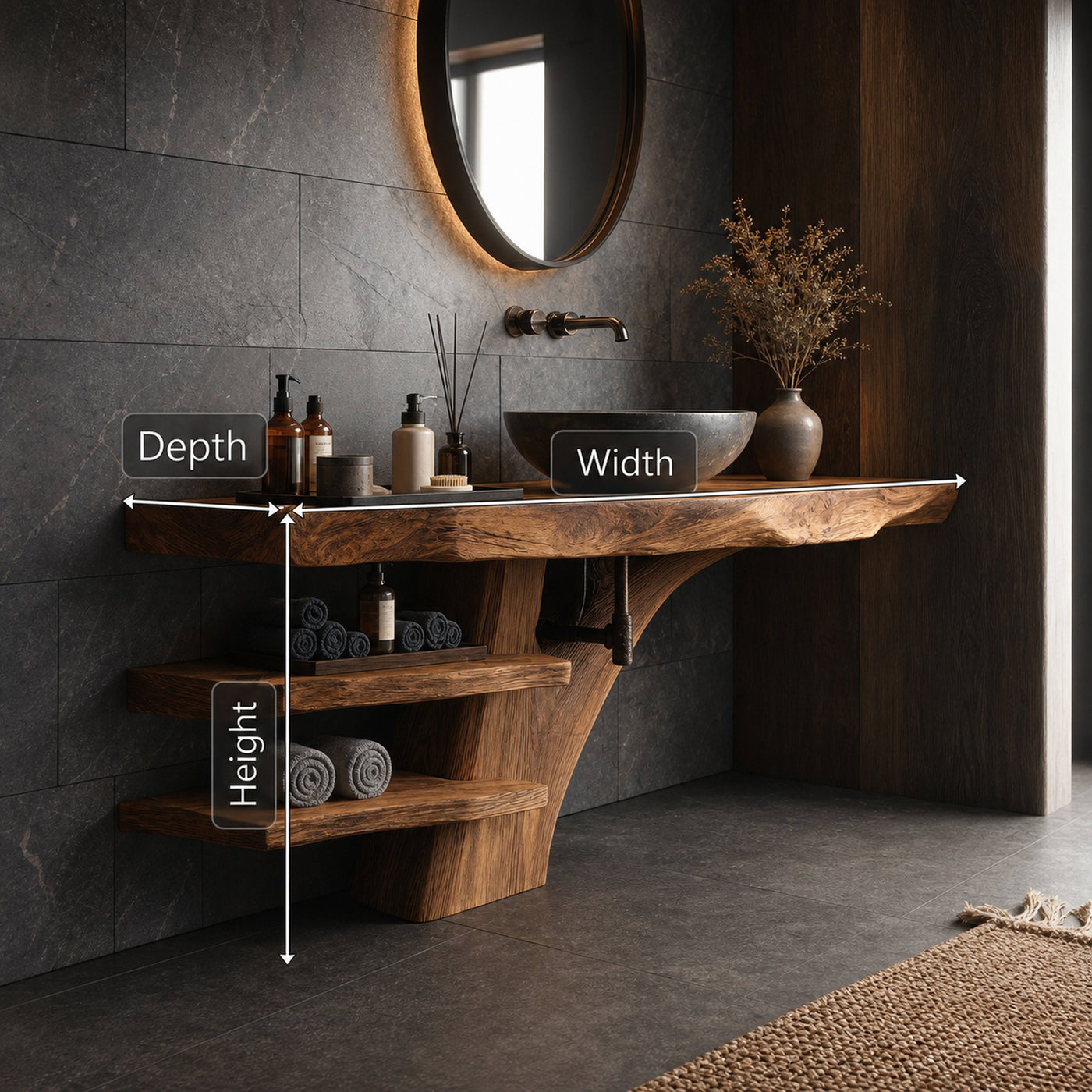 Handcrafted Live Edge Bathroom Vanity With Storage Shelf For Spa Bath - product view 6