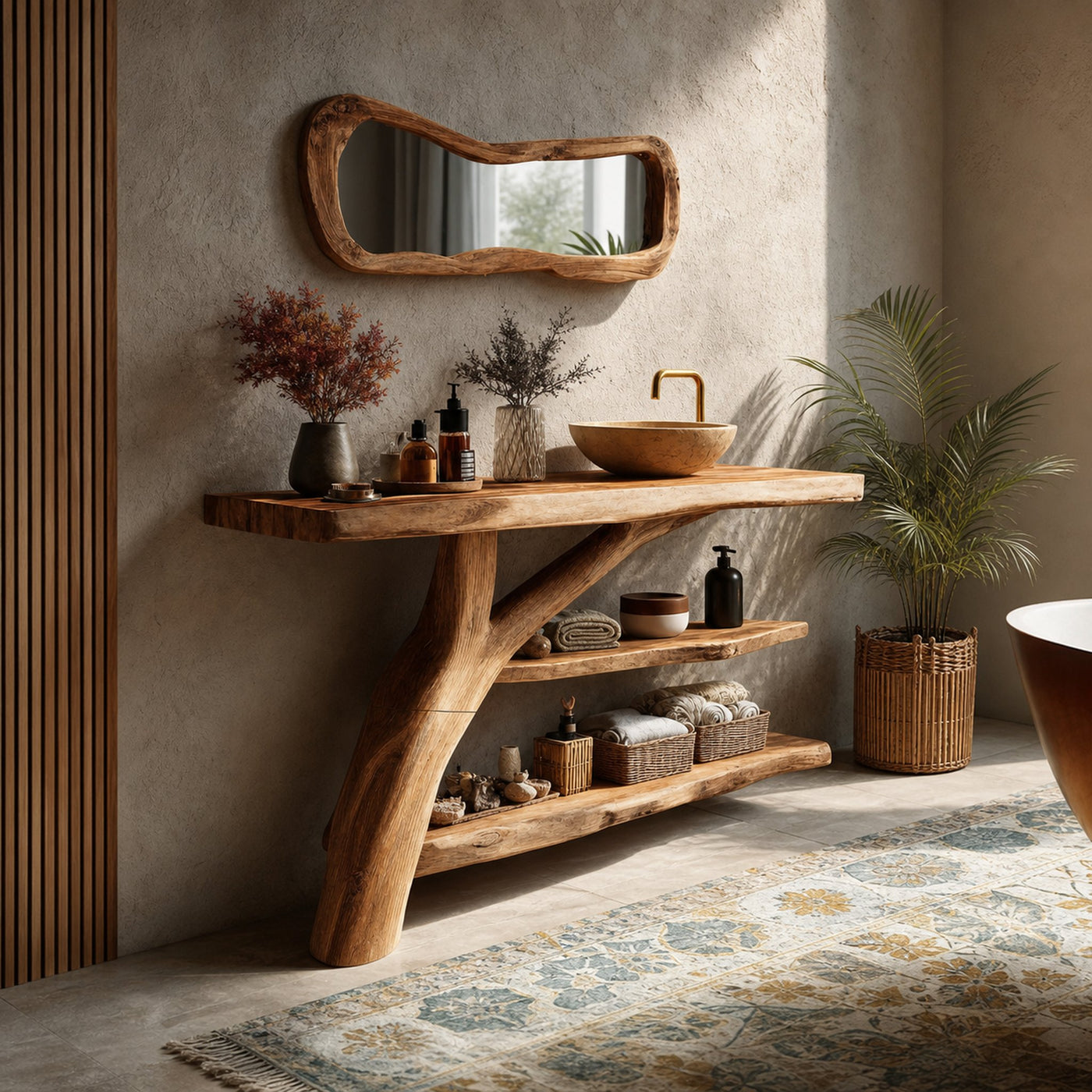 Handcrafted Live Edge Tree Trunk Vanity For Modern Bathroom Furniture Decor