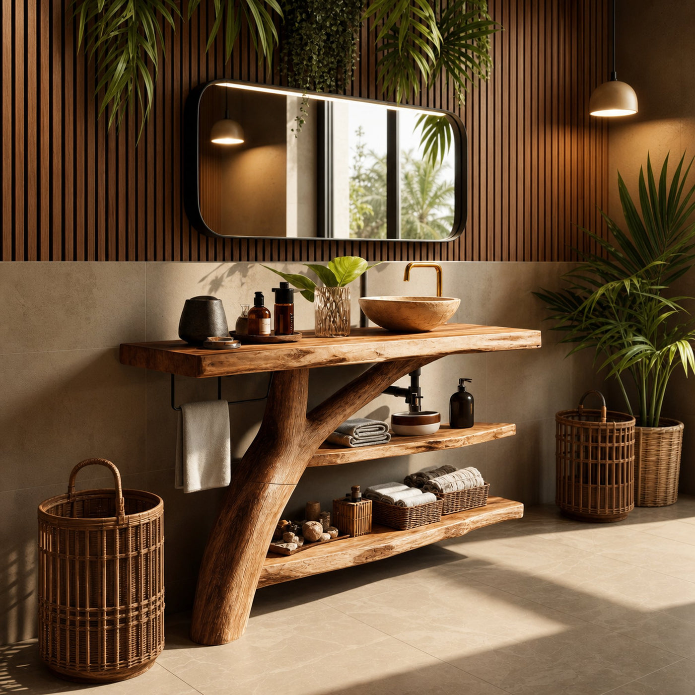 Handcrafted Live Edge Tree Trunk Vanity For Modern Bathroom Furniture Decor - product view 2