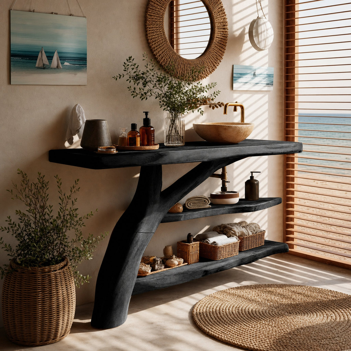Handcrafted Live Edge Tree Trunk Vanity For Modern Bathroom Furniture Decor - product view 4