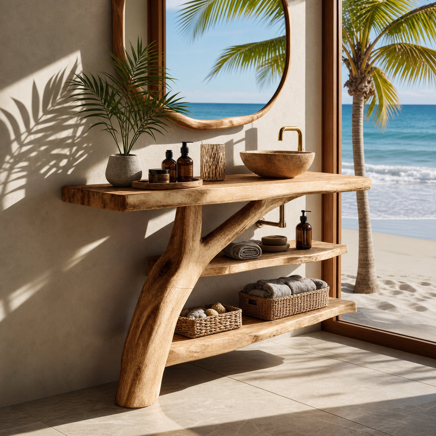 Handcrafted Live Edge Tree Trunk Vanity For Modern Bathroom Furniture Decor - product view 5