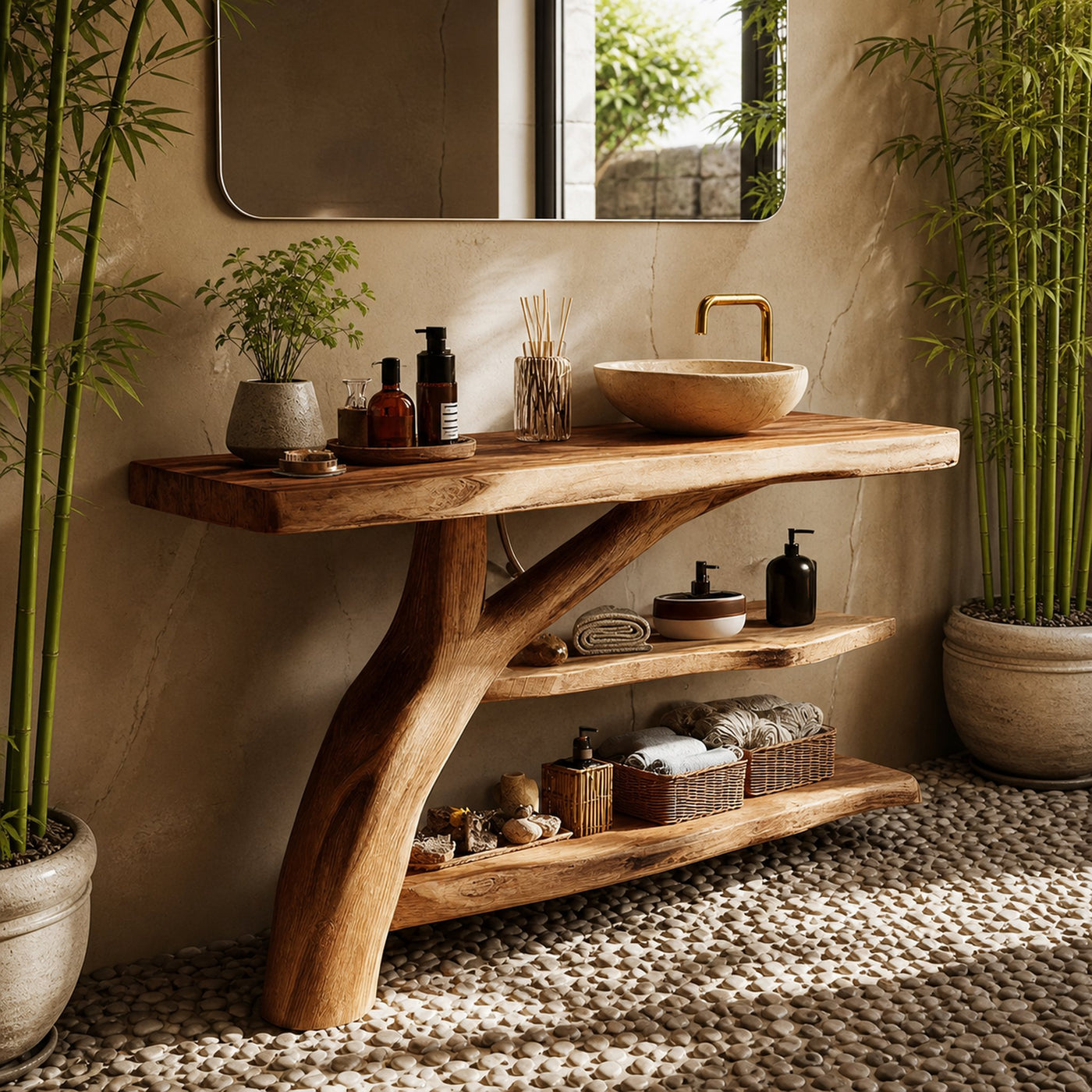 Handcrafted Live Edge Tree Trunk Vanity For Modern Bathroom Furniture Decor - product view 6