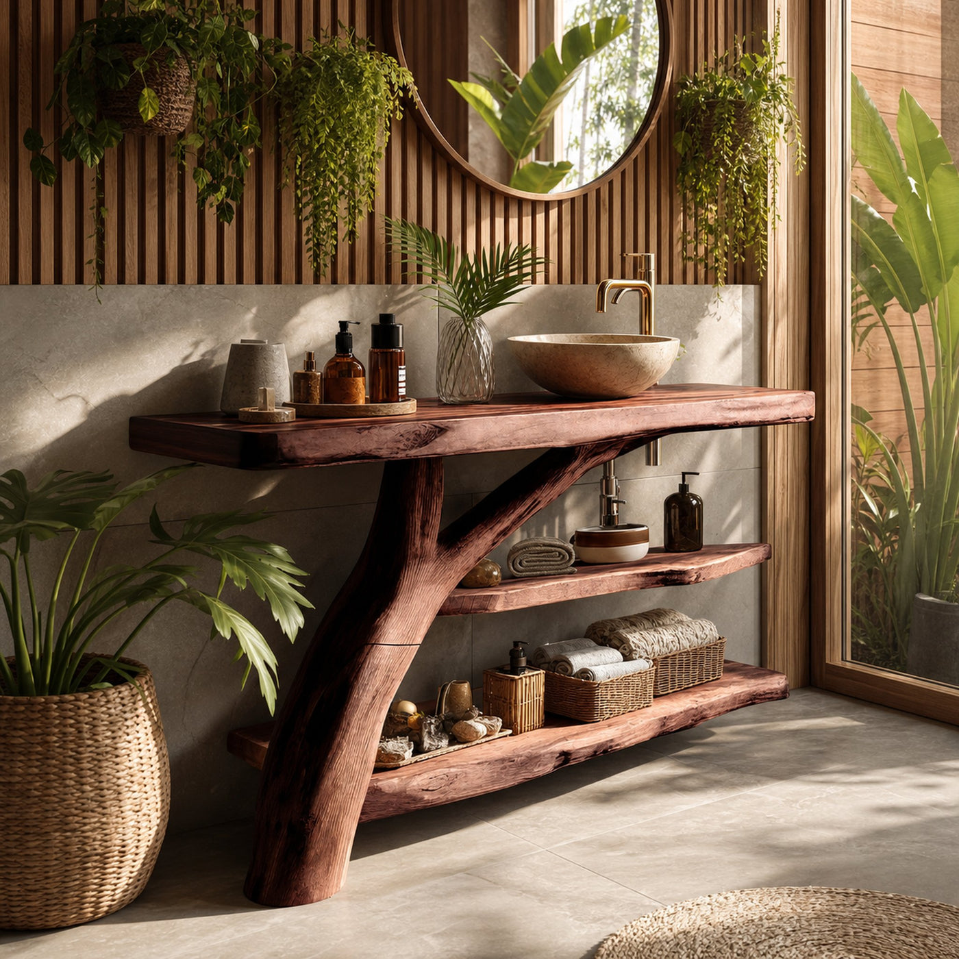 Handcrafted Live Edge Tree Trunk Vanity For Modern Bathroom Furniture Decor - product view 7