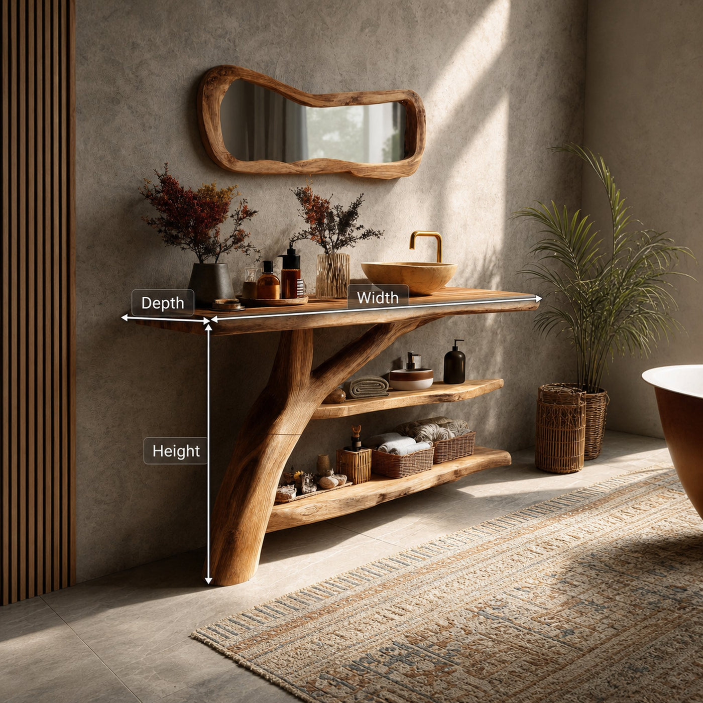 Handcrafted Live Edge Tree Trunk Vanity For Modern Bathroom Furniture Decor - product view 8