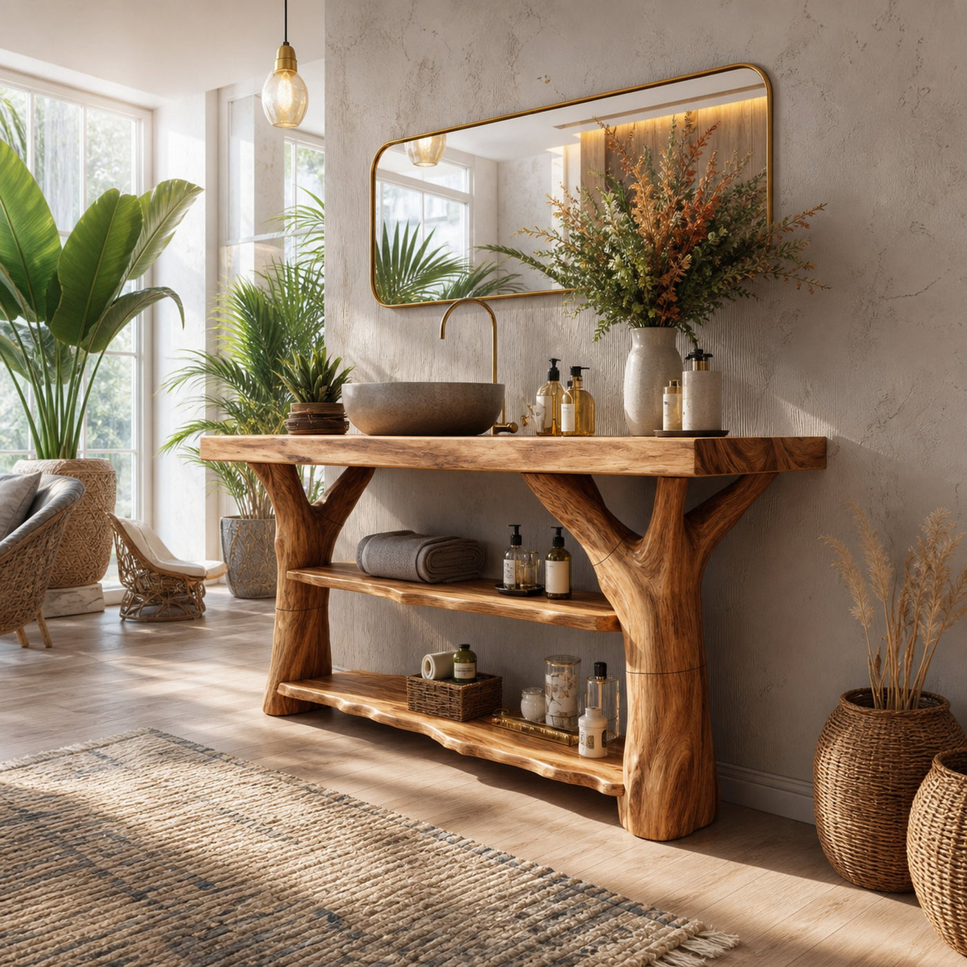 Handcrafted Live Edge Tree Trunk Vanity For Stylish Home Bathroom Decor