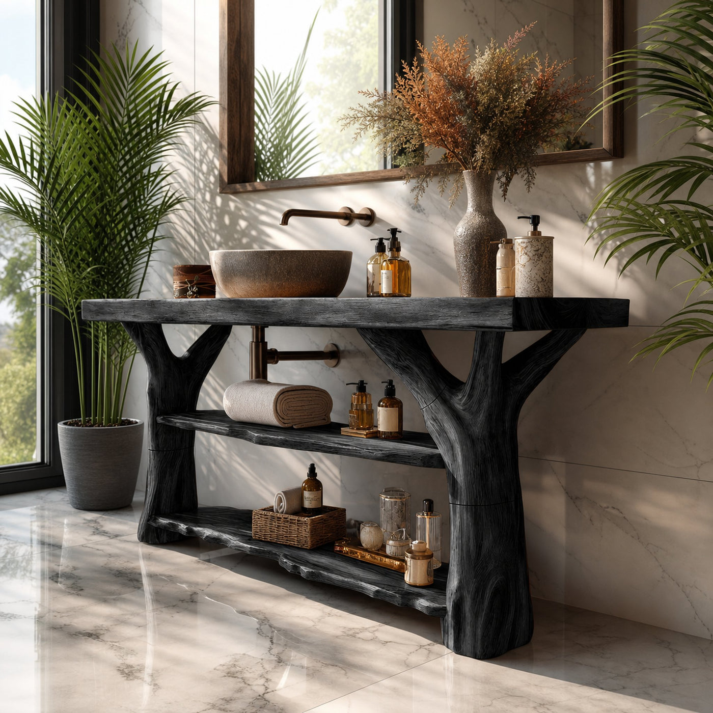 Handcrafted Live Edge Tree Trunk Vanity For Stylish Home Bathroom Decor - product view 4