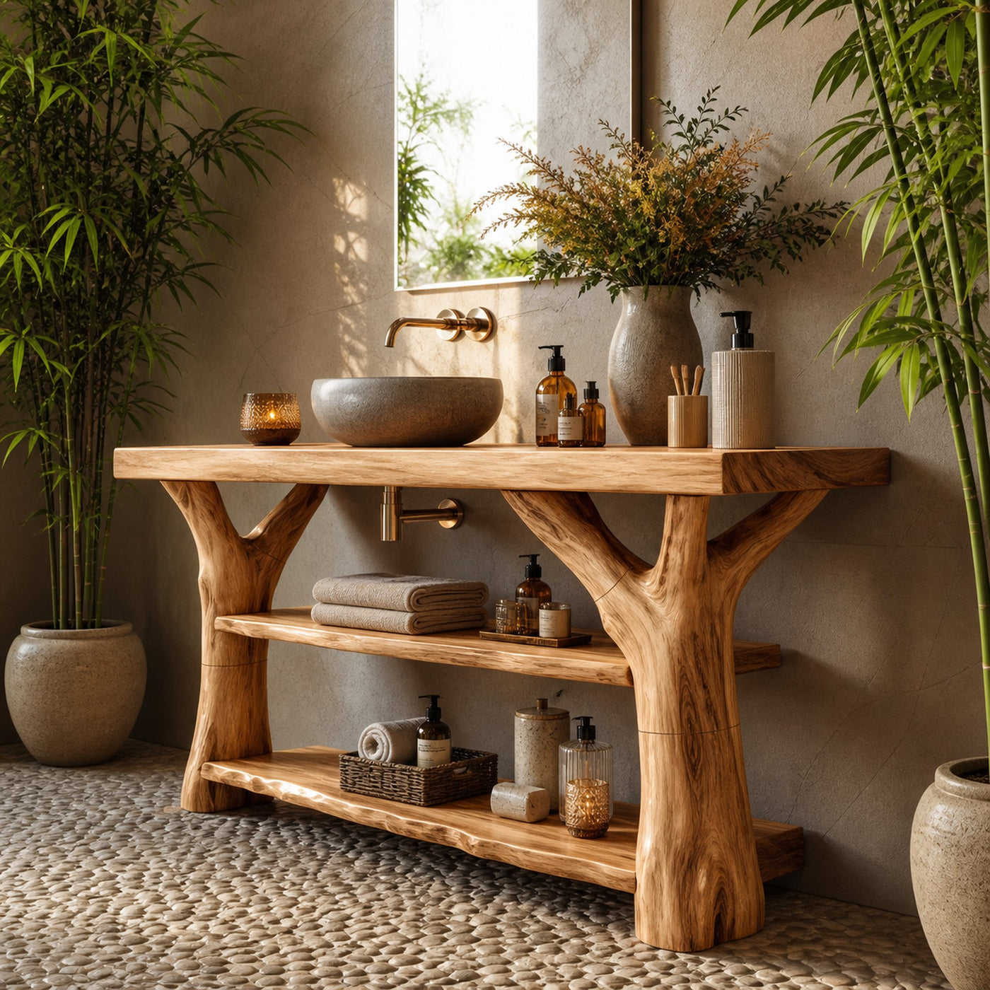 Handcrafted Live Edge Tree Trunk Vanity For Stylish Home Bathroom Decor - product view 5