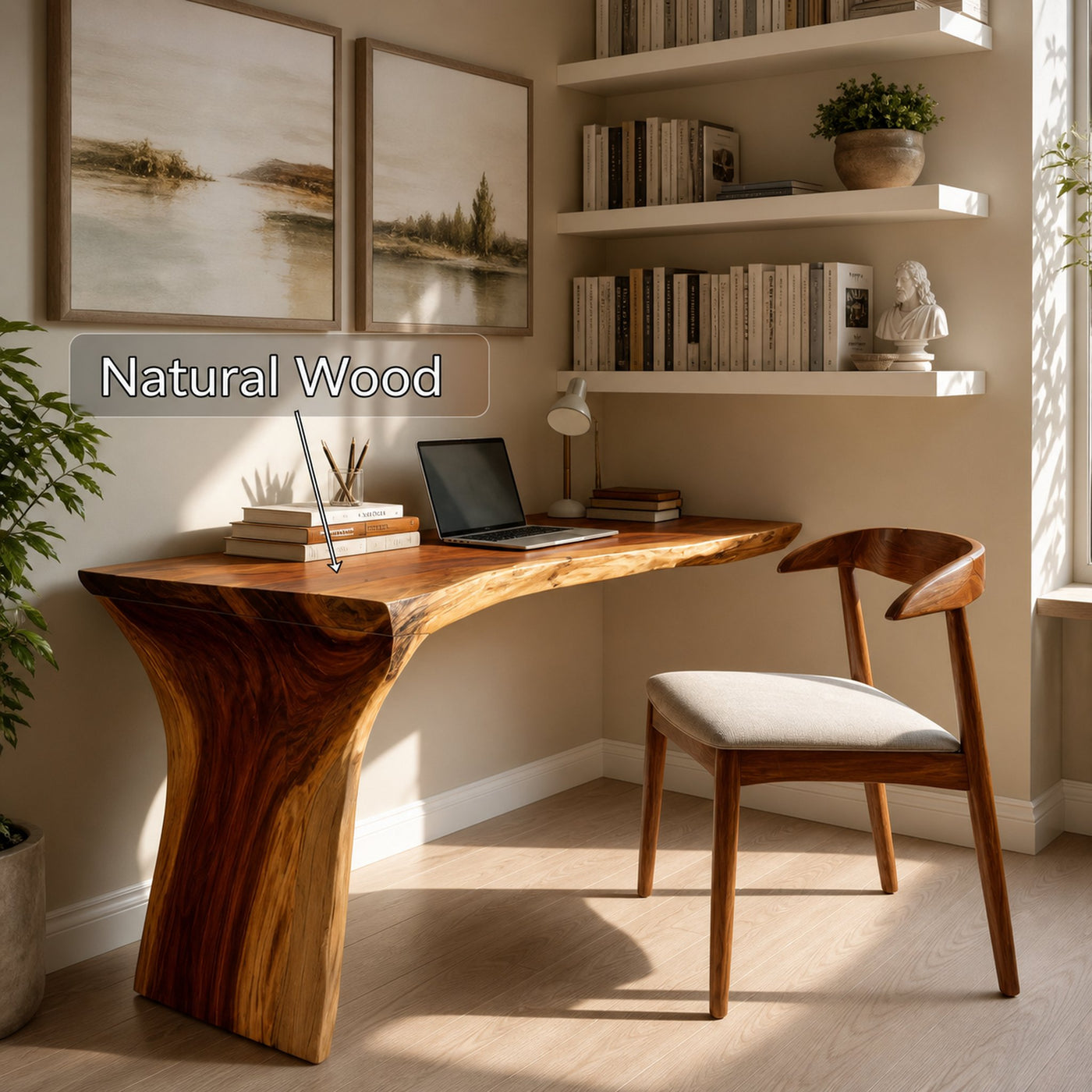 Handcrafted Live Edge Wood Desk For Home Studio Setup - product view 5