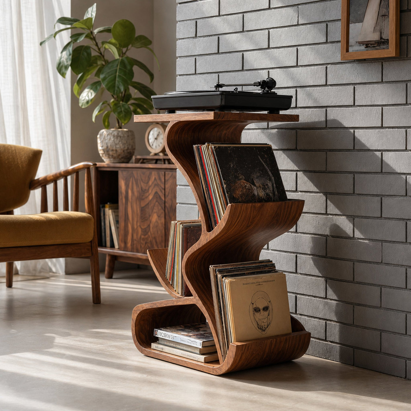 Handcrafted Record Stand With Storage For Furniture