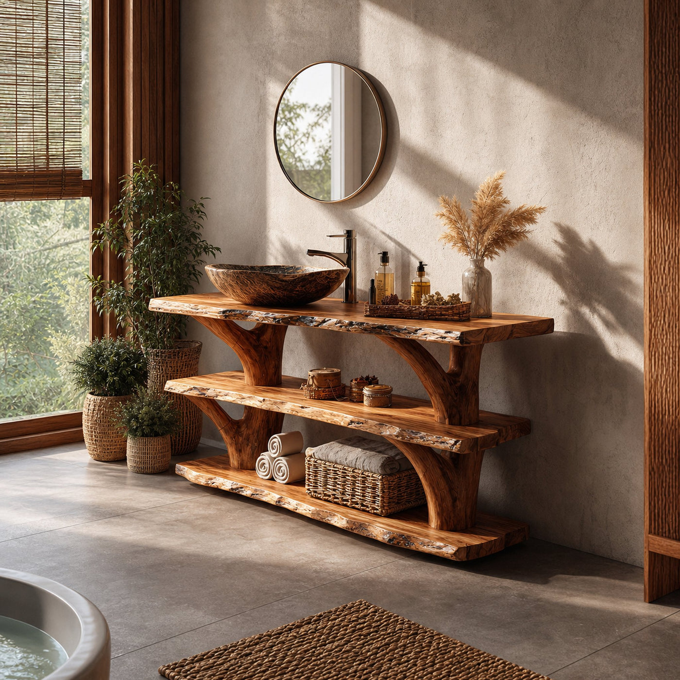Handcrafted Solid Wood Bathroom Vanity For Luxury Bathroom Decoration