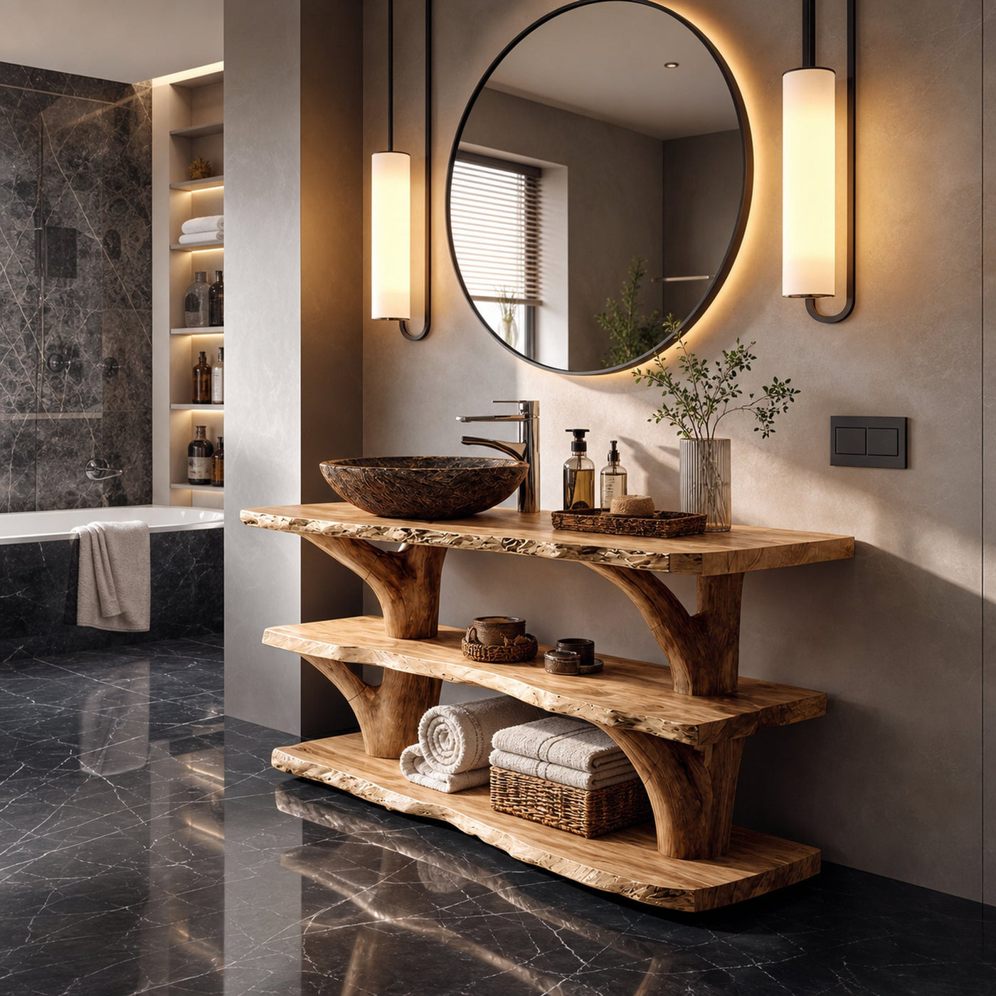 Handcrafted Solid Wood Bathroom Vanity For Luxury Bathroom Decoration - product view 3