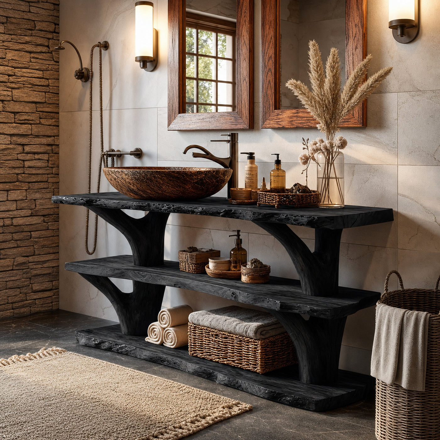 Handcrafted Solid Wood Bathroom Vanity For Luxury Bathroom Decoration - product view 4