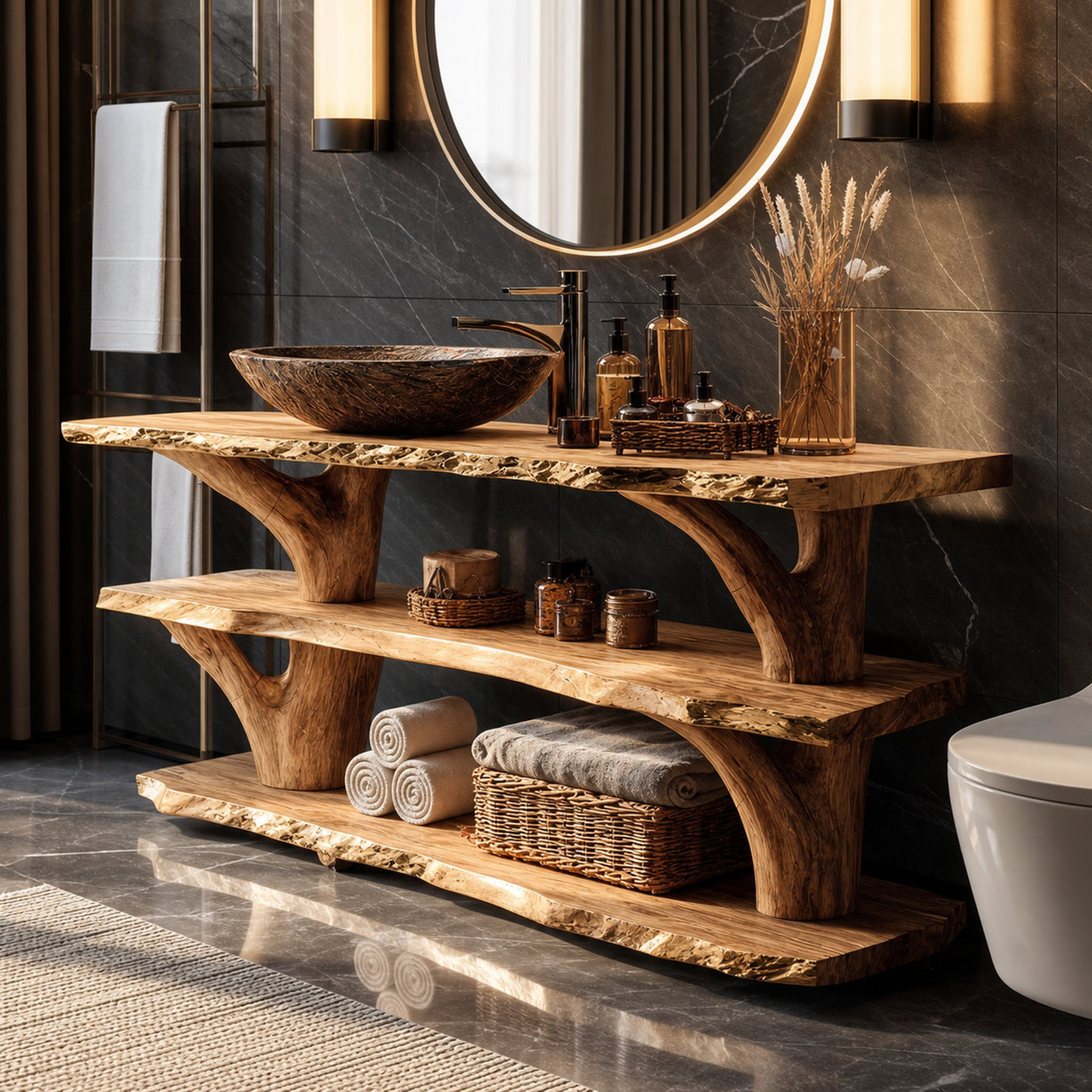 Handcrafted Solid Wood Bathroom Vanity For Luxury Bathroom Decoration - product view 5