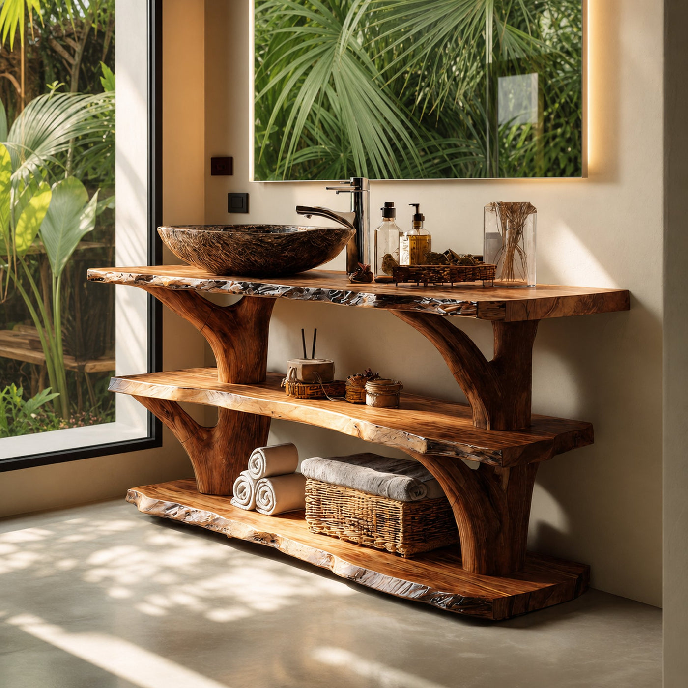 Handcrafted Solid Wood Bathroom Vanity For Luxury Bathroom Decoration - product view 6