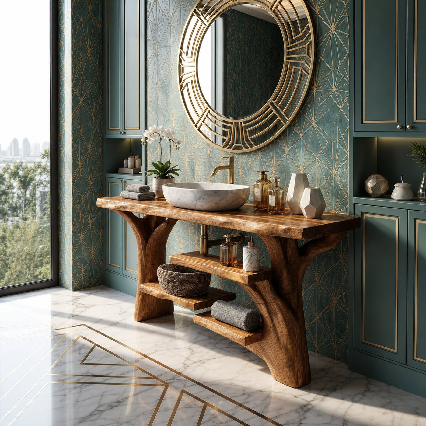 Handcrafted Solid Wood Bathroom Vanity Organic Live Edge For Spa Bathroom - product view 2