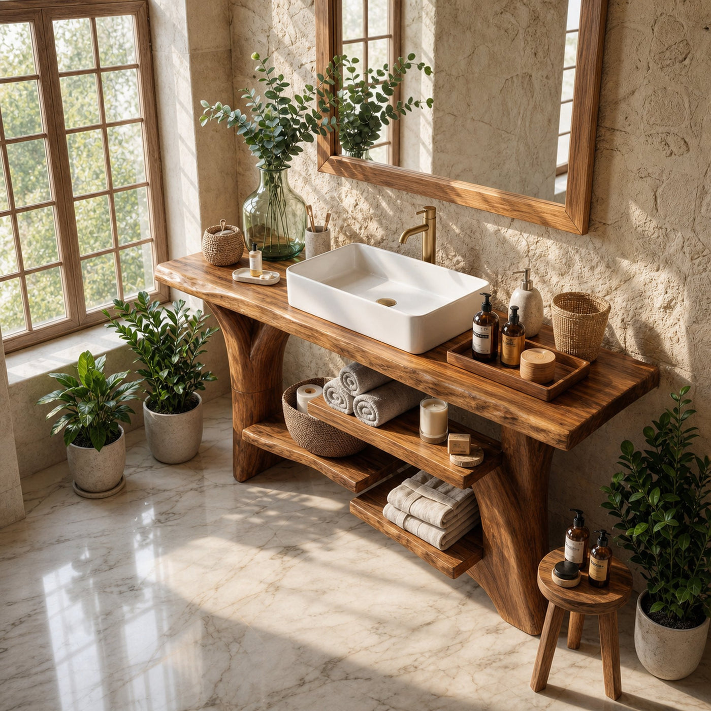 Handcrafted Solid Wood Bathroom Vanity Organic Live Edge For Spa Bathroom - product view 3