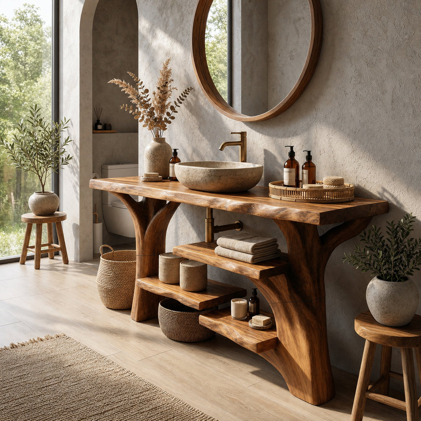 Handcrafted Solid Wood Bathroom Vanity Organic Live Edge For Spa Bathroom - product view 4