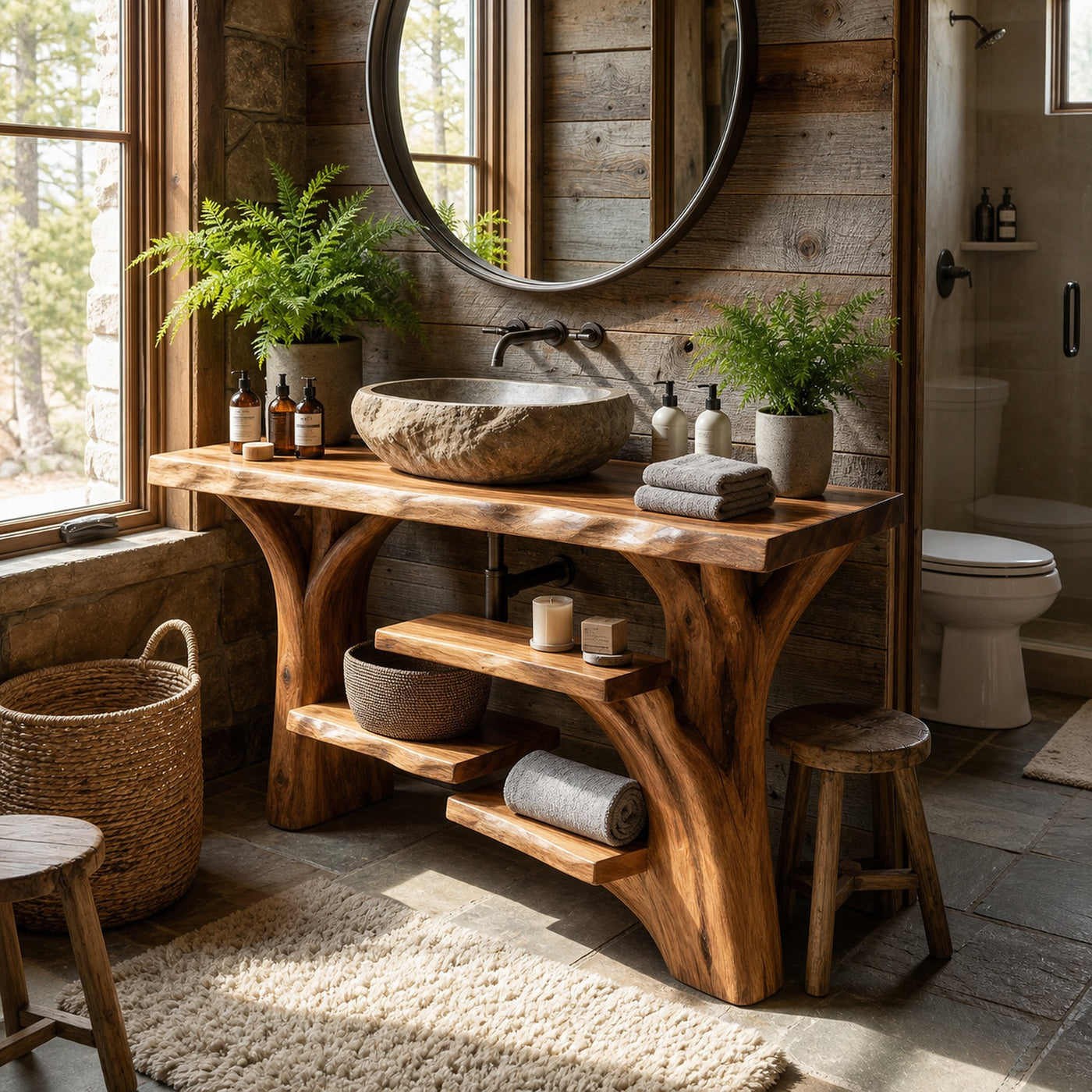 Handcrafted Solid Wood Bathroom Vanity Organic Live Edge For Spa Bathroom - product view 5