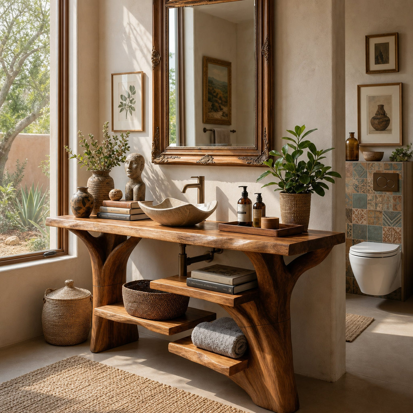 Handcrafted Solid Wood Bathroom Vanity Organic Live Edge For Spa Bathroom - product view 6