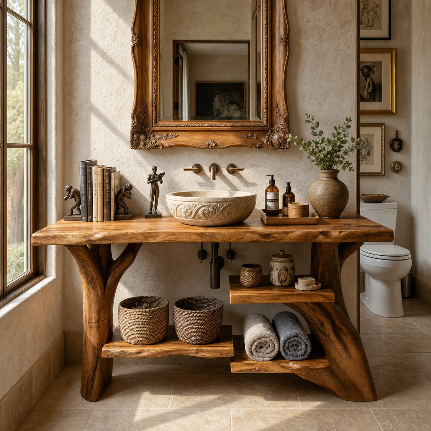 Handcrafted Solid Wood Bathroom Vanity Organic Live Edge For Spa Bathroom - product view 7