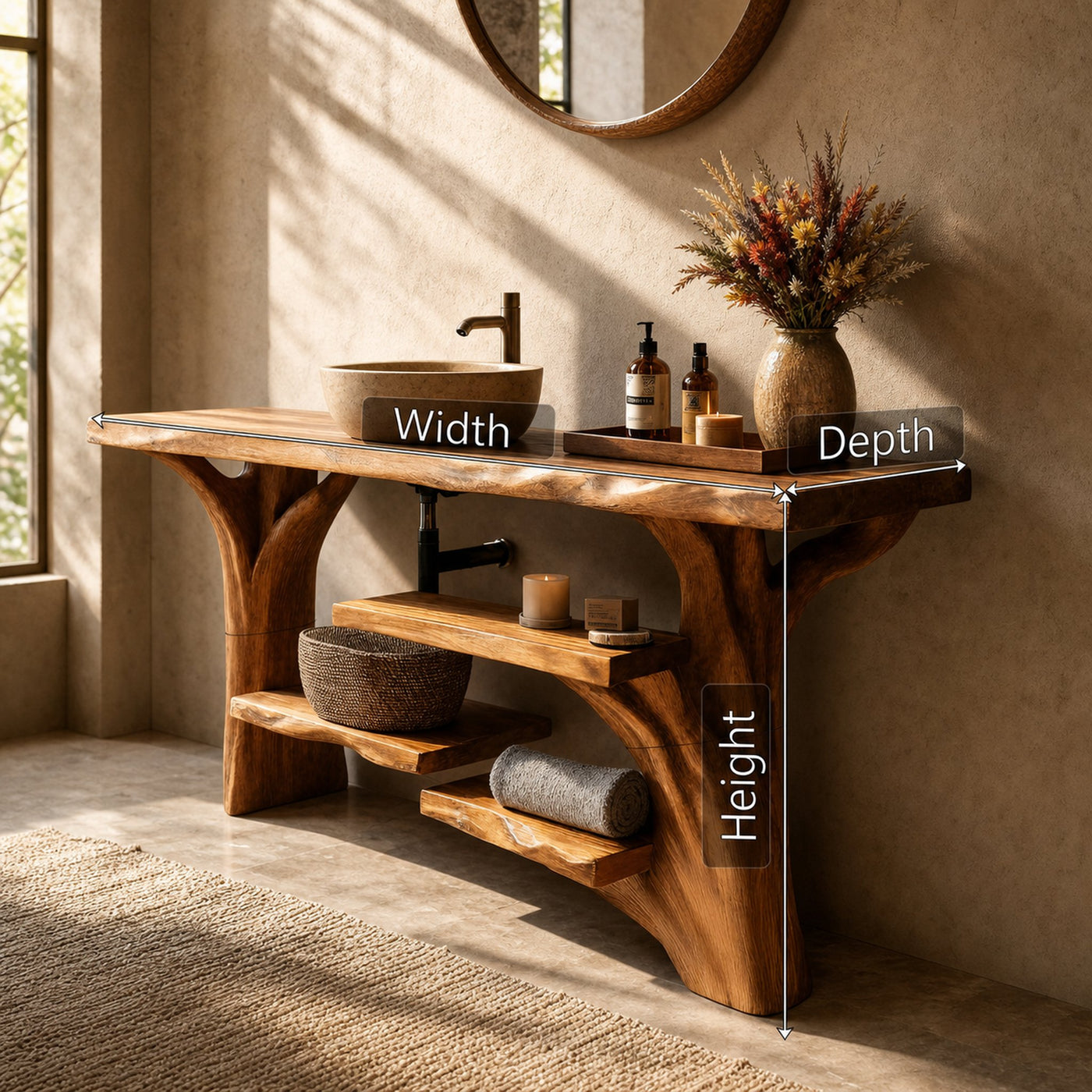 Handcrafted Solid Wood Bathroom Vanity Organic Live Edge For Spa Bathroom - product view 8