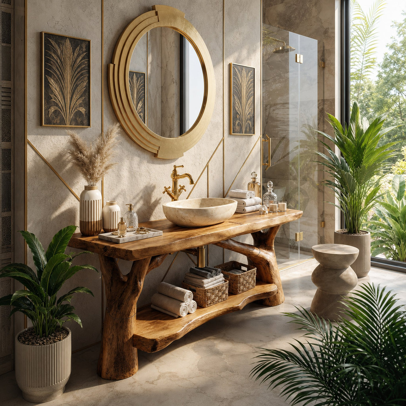 Handcrafted Solid Wood Bathroom Vanity Sculptural Design For Spa Bath - product view 5
