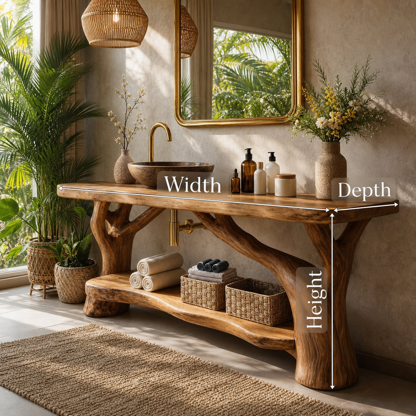 Handcrafted Solid Wood Bathroom Vanity Sculptural Design For Spa Bath - product view 6