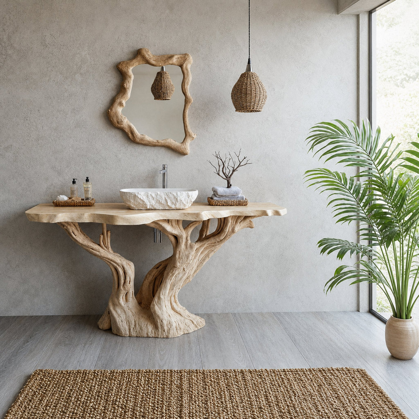 Handcrafted Solid Wood Bathroom Vanity With Natural Finish - product view 2