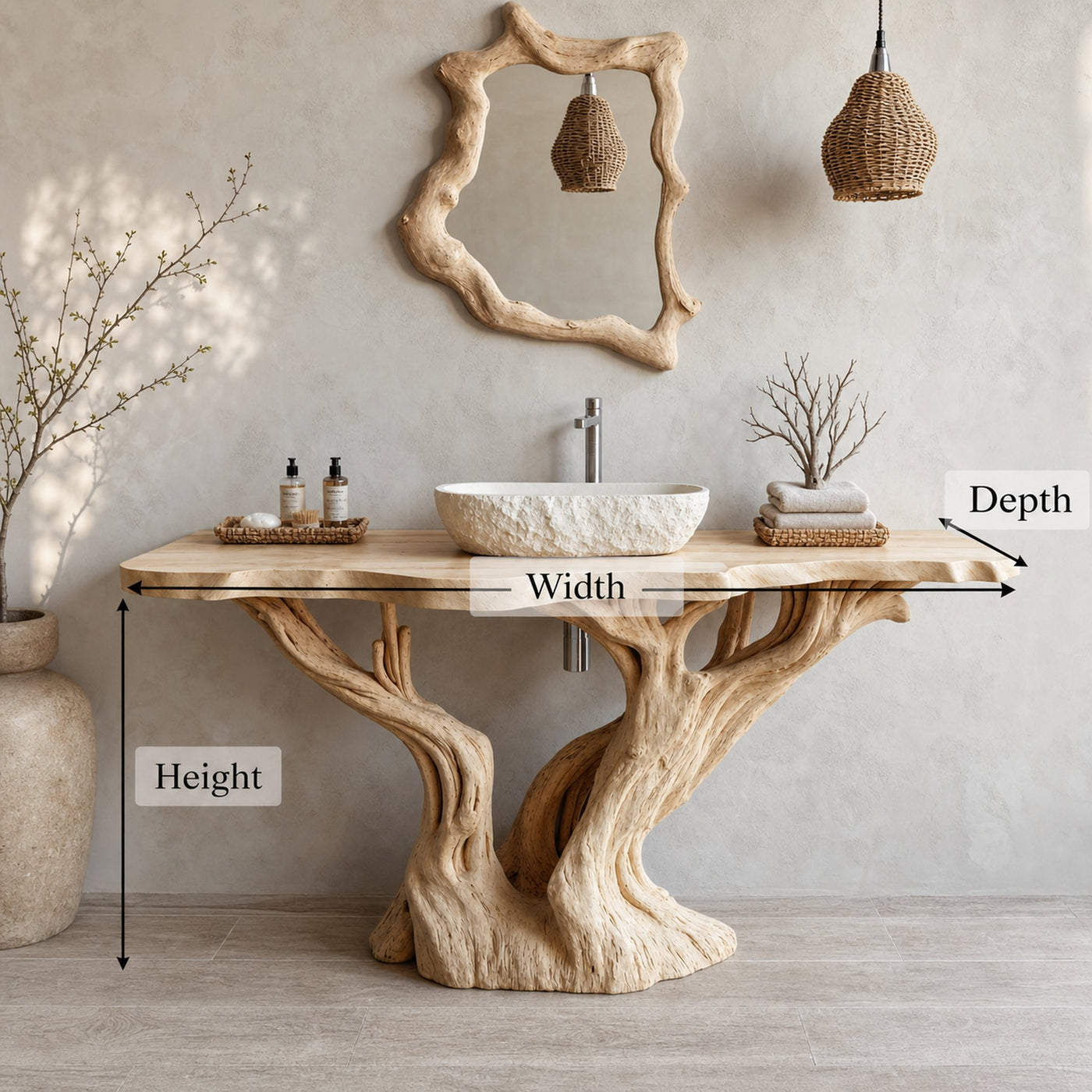 Handcrafted Solid Wood Bathroom Vanity With Natural Finish - product view 5
