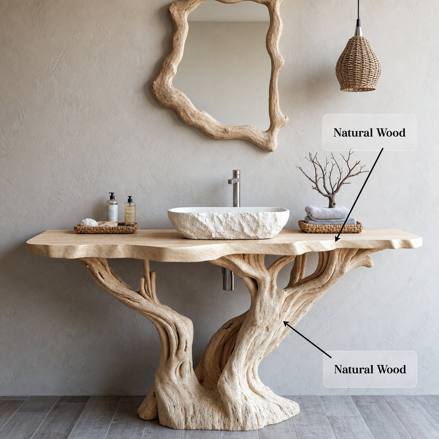 Handcrafted Solid Wood Bathroom Vanity With Natural Finish - product view 6