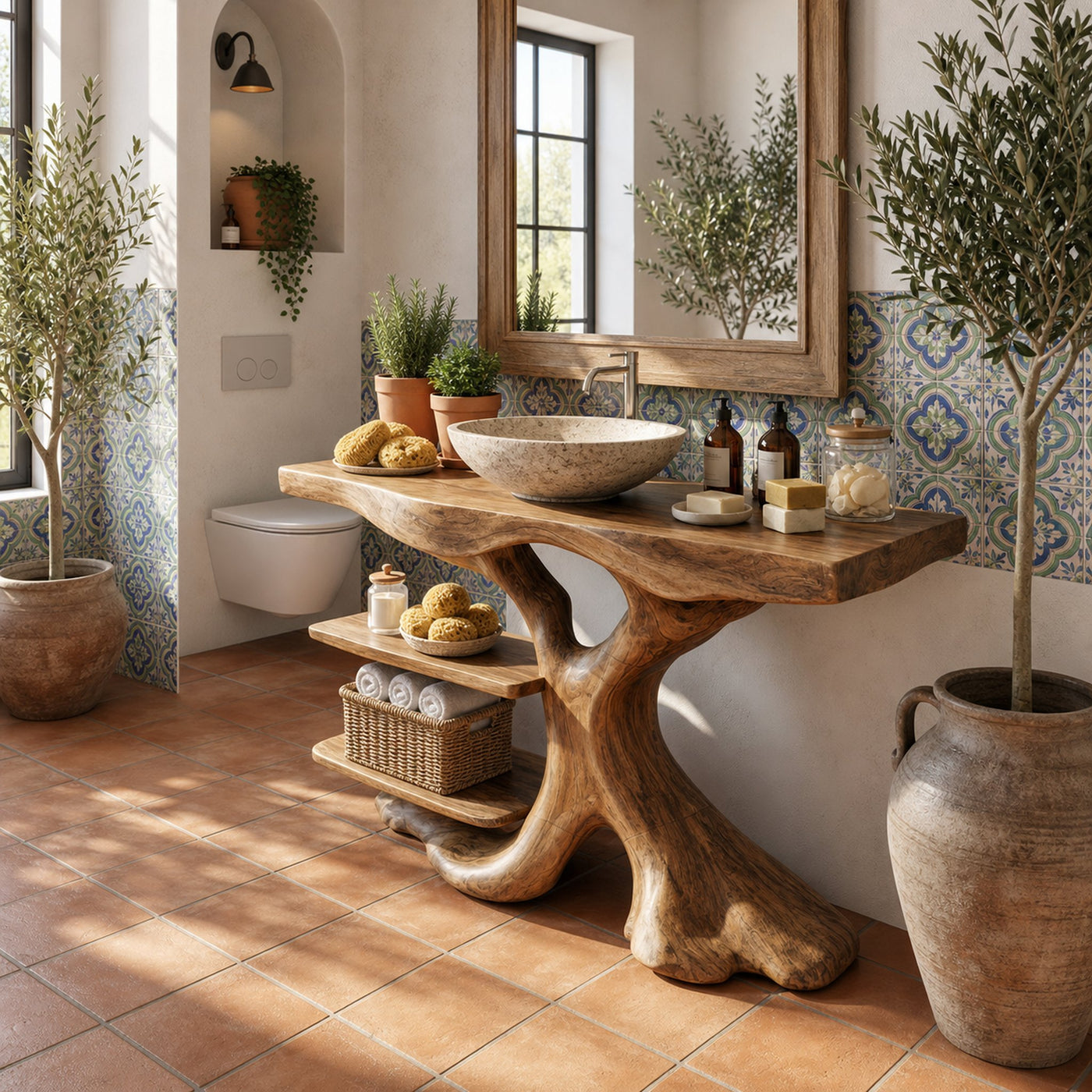 Handcrafted Solid Wood Bathroom Vanity With Shelf For Natural Bathroom - product view 3