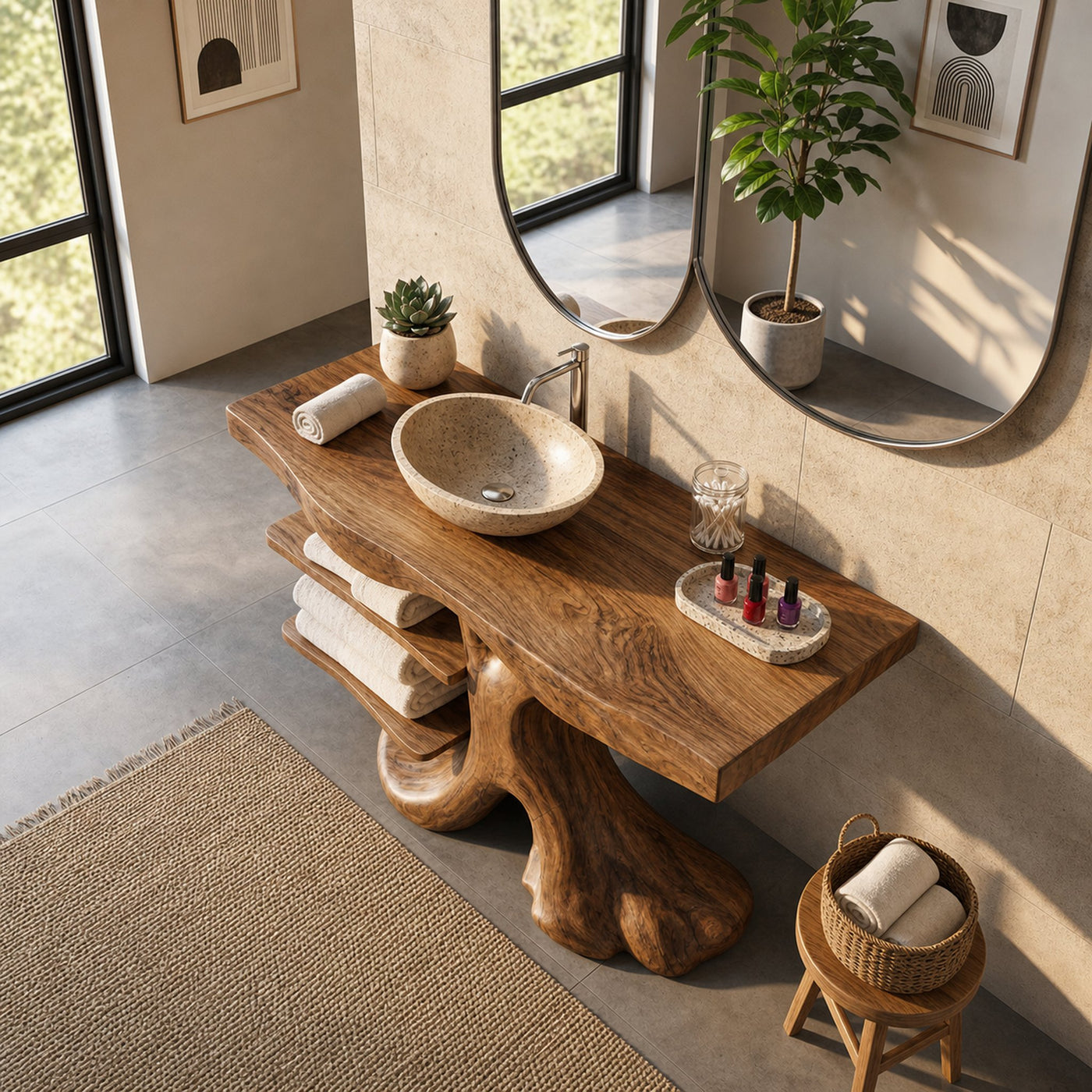 Handcrafted Solid Wood Bathroom Vanity With Shelf For Natural Bathroom - product view 5